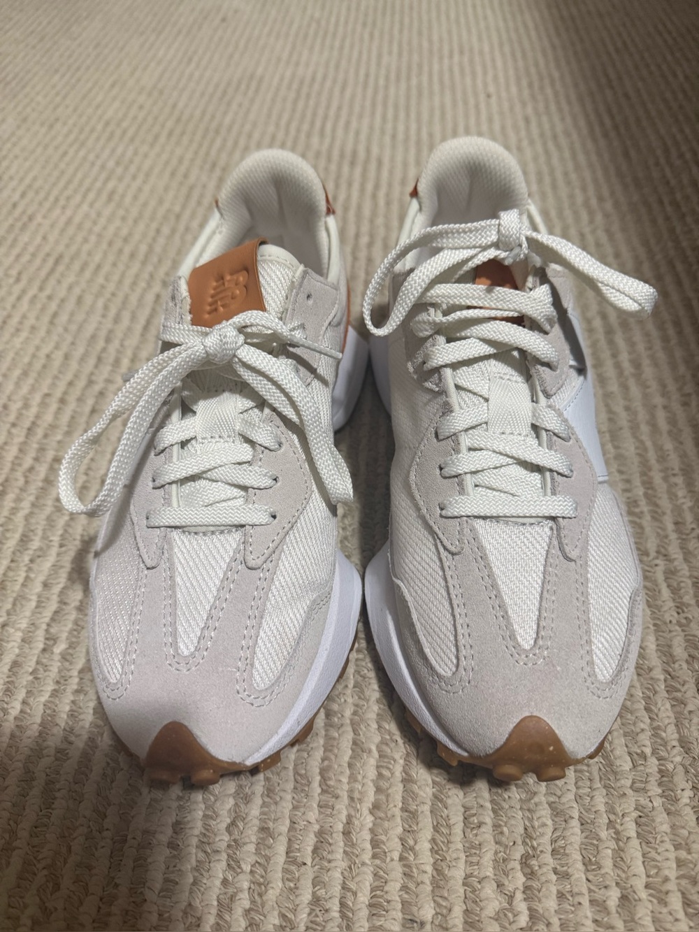 Womens Casual White and Tan Mesh Suede Sneakers